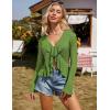 imageGRACE KARIN Women Hollow Out Cardigan Sweater Lapel Tie Front Crochet Knit Shrugs Long Bell Sleeves with Ruffled HemGreen