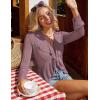 imageGRACE KARIN Women Hollow Out Cardigan Sweater Lapel Tie Front Crochet Knit Shrugs Long Bell Sleeves with Ruffled HemGrey Pink
