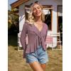 imageGRACE KARIN Women Hollow Out Cardigan Sweater Lapel Tie Front Crochet Knit Shrugs Long Bell Sleeves with Ruffled HemGrey Pink