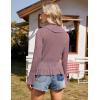 imageGRACE KARIN Women Hollow Out Cardigan Sweater Lapel Tie Front Crochet Knit Shrugs Long Bell Sleeves with Ruffled HemGrey Pink