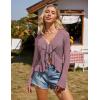 imageGRACE KARIN Women Hollow Out Cardigan Sweater Lapel Tie Front Crochet Knit Shrugs Long Bell Sleeves with Ruffled HemGrey Pink
