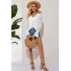 imageGRACE KARIN Women Hollow Out Cardigan Sweater Lapel Tie Front Crochet Knit Shrugs Long Bell Sleeves with Ruffled HemIvory