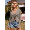 imageGRACE KARIN Women Hollow Out Cardigan Sweater Lapel Tie Front Crochet Knit Shrugs Long Bell Sleeves with Ruffled HemLight Khaki