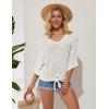 imageGRACE KARIN Women Summer Casual 34 Batwing Sleeve Pullover Sweater V Neck Loose HollowedOut Tie Front Knit BlousesApricot