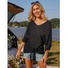 imageGRACE KARIN Women Summer Casual 34 Batwing Sleeve Pullover Sweater V Neck Loose HollowedOut Tie Front Knit BlousesBlack