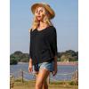 imageGRACE KARIN Women Summer Casual 34 Batwing Sleeve Pullover Sweater V Neck Loose HollowedOut Tie Front Knit BlousesBlack