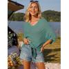 imageGRACE KARIN Women Summer Casual 34 Batwing Sleeve Pullover Sweater V Neck Loose HollowedOut Tie Front Knit BlousesGreen