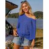 imageGRACE KARIN Women Summer Casual 34 Batwing Sleeve Pullover Sweater V Neck Loose HollowedOut Tie Front Knit BlousesRoyal Blue