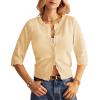 imageGRACE KARIN Womens 34 Sleeve Crochet Cardigan Light Weight Open Front Hollow Out Cropped Cardigan ShrugsApricot