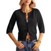 imageGRACE KARIN Womens 34 Sleeve Crochet Cardigan Light Weight Open Front Hollow Out Cropped Cardigan ShrugsBlack