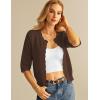 imageGRACE KARIN Womens 34 Sleeve Crochet Cardigan Light Weight Open Front Hollow Out Cropped Cardigan ShrugsBrown