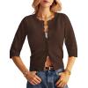 imageGRACE KARIN Womens 34 Sleeve Crochet Cardigan Light Weight Open Front Hollow Out Cropped Cardigan ShrugsBrown