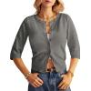 imageGRACE KARIN Womens 34 Sleeve Crochet Cardigan Light Weight Open Front Hollow Out Cropped Cardigan ShrugsGrey