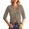 imageGRACE KARIN Womens 34 Sleeve Crochet Cardigan Light Weight Open Front Hollow Out Cropped Cardigan ShrugsKhaki