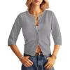 imageGRACE KARIN Womens 34 Sleeve Crochet Cardigan Light Weight Open Front Hollow Out Cropped Cardigan ShrugsLight Gray