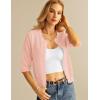 imageGRACE KARIN Womens 34 Sleeve Crochet Cardigan Light Weight Open Front Hollow Out Cropped Cardigan ShrugsLight Pink