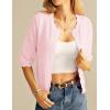 imageGRACE KARIN Womens 34 Sleeve Crochet Cardigan Light Weight Open Front Hollow Out Cropped Cardigan ShrugsPink