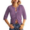 imageGRACE KARIN Womens 34 Sleeve Crochet Cardigan Light Weight Open Front Hollow Out Cropped Cardigan ShrugsPurple