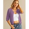 imageGRACE KARIN Womens 34 Sleeve Crochet Cardigan Light Weight Open Front Hollow Out Cropped Cardigan ShrugsPurple