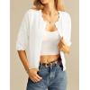 imageGRACE KARIN Womens 34 Sleeve Crochet Cardigan Light Weight Open Front Hollow Out Cropped Cardigan ShrugsWhite