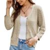 imageGRACE KARIN 2025 Womens 34 Sleeve Crochet Knit Button Down Cardigan Cropped Shrug Bolero Lightweight Sweaters TopsApricot