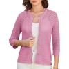 imageGRACE KARIN Women 34 Sleeve Crochet Cardigan 2025 Summer Cardigan Sweater Hollow Out Lightweight Gold Button CardiganPink