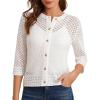 imageGRACE KARIN Women 34 Sleeve Crochet Cardigan 2025 Summer Cardigan Sweater Hollow Out Lightweight Gold Button CardiganWhite