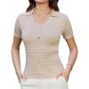 imageGRACE KARIN Women Short Sleeve Sweater V Neck Knit Polo Sweater Pullover 2025 Summer Ribbed Sweater Top ShirtsBeige