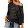 imageGRACE KARIN Women Summer Casual 34 Batwing Sleeve Pullover Sweater V Neck Loose HollowedOut Tie Front Knit BlousesBlack