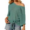 imageGRACE KARIN Women Summer Casual 34 Batwing Sleeve Pullover Sweater V Neck Loose HollowedOut Tie Front Knit BlousesGreen