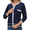 imageGRACE KARIN Womens 2024 Contrast Color Block Cardigan 34 Sleeve Cropped Sweaters Trendy Zip Up Knit Shrug with PocketNavy Blue