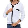 imageGRACE KARIN Womens 2024 Contrast Color Block Cardigan 34 Sleeve Cropped Sweaters Trendy Zip Up Knit Shrug with PocketWhite