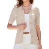 imageGRACE KARIN Womens Summer Cardigan Sweaters Lightweight Short Sleeve Open Front Polo Crochet Cardigan with Two PocketsApricot