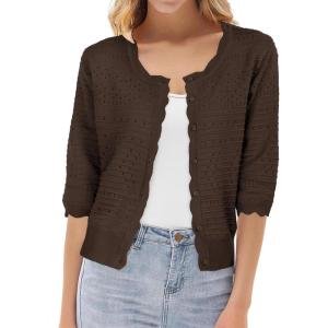 imageGRACE KARIN Womens 34 Sleeve Crochet Cardigan Light Weight Open Front Hollow Out Cropped Cardigan ShrugsBrown