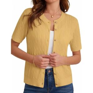 imageGRACE KARIN Womens Short Sleeve Cable Knit Summer Cardigan Sweater Lightweight Button Up Cardigan ShrugsYellow
