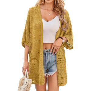 imageGRACE KARIN Womens Summer Short Sleeve Crochet Cardigan Sweaters Lightweight 2025 Oversized Knit Boho Kimono CardigansYellow