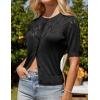 imageGRACE KARIN 2025 Womens Summer Short Sleeve Sweater Cardigan Lightweight Crew Neck Sweater Crochet Knit TopBlack
