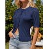 imageGRACE KARIN 2025 Womens Summer Short Sleeve Sweater Cardigan Lightweight Crew Neck Sweater Crochet Knit TopNavy Blue