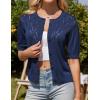 imageGRACE KARIN 2025 Womens Summer Short Sleeve Sweater Cardigan Lightweight Crew Neck Sweater Crochet Knit TopNavy Blue