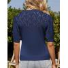 imageGRACE KARIN 2025 Womens Summer Short Sleeve Sweater Cardigan Lightweight Crew Neck Sweater Crochet Knit TopNavy Blue