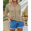 imageGRACE KARIN Women 2025 Summer Casual Crochet Tops Short Sleeve Sweater V Neck Hollow Out Knit Pullover Beach CoverupApricot