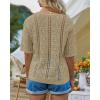 imageGRACE KARIN Women 2025 Summer Casual Crochet Tops Short Sleeve Sweater V Neck Hollow Out Knit Pullover Beach CoverupApricot