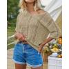 imageGRACE KARIN Women 2025 Summer Casual Crochet Tops Short Sleeve Sweater V Neck Hollow Out Knit Pullover Beach CoverupApricot