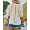 imageGRACE KARIN Women 2025 Summer Casual Crochet Tops Short Sleeve Sweater V Neck Hollow Out Knit Pullover Beach CoverupBeige