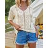 imageGRACE KARIN Women 2025 Summer Casual Crochet Tops Short Sleeve Sweater V Neck Hollow Out Knit Pullover Beach CoverupBeige