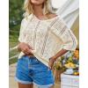 imageGRACE KARIN Women 2025 Summer Casual Crochet Tops Short Sleeve Sweater V Neck Hollow Out Knit Pullover Beach CoverupBeige