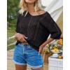 imageGRACE KARIN Women 2025 Summer Casual Crochet Tops Short Sleeve Sweater V Neck Hollow Out Knit Pullover Beach CoverupBlack