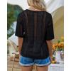 imageGRACE KARIN Women 2025 Summer Casual Crochet Tops Short Sleeve Sweater V Neck Hollow Out Knit Pullover Beach CoverupBlack