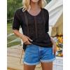 imageGRACE KARIN Women 2025 Summer Casual Crochet Tops Short Sleeve Sweater V Neck Hollow Out Knit Pullover Beach CoverupBlack