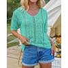 imageGRACE KARIN Women 2025 Summer Casual Crochet Tops Short Sleeve Sweater V Neck Hollow Out Knit Pullover Beach CoverupBlue Green